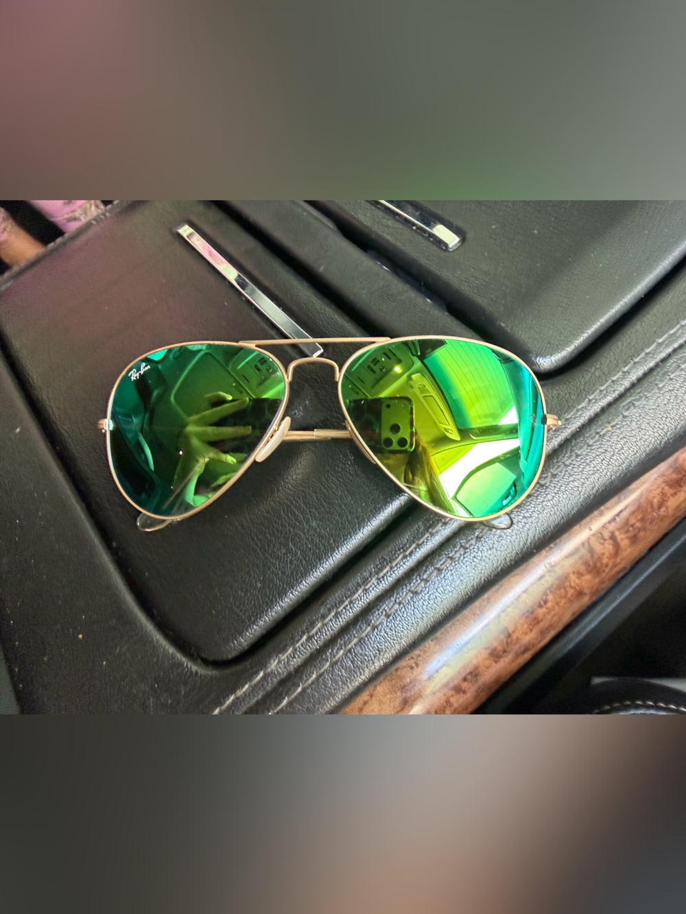 Rayban Green Mirrored Aviator Sunglasses -